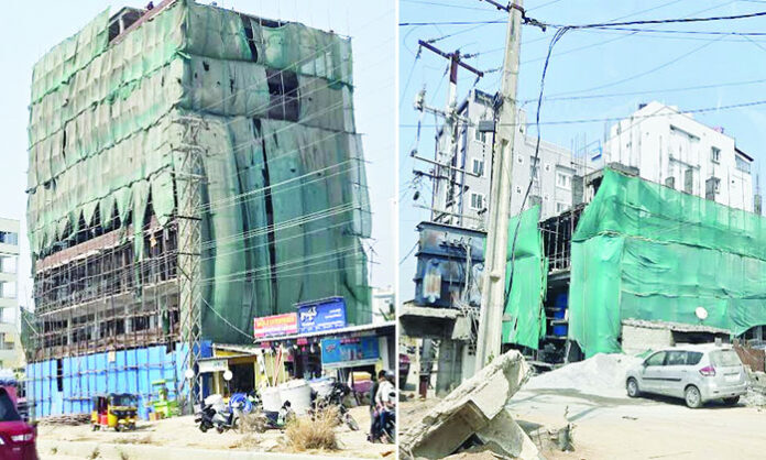 Unauthorized multi storey building construction in a residential colony raising safety concerns