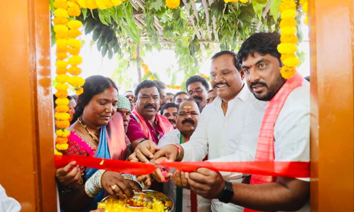 Veerlapalli Shankar inaugurating Indiramma houses for tribal beneficiaries in Shadnagar region