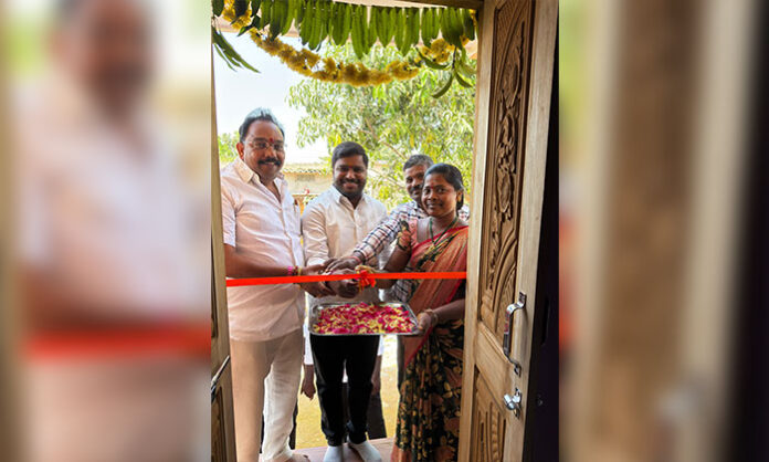 Leaders inaugurating newly constructed Indiramma houses in Jawahar Nagar for beneficiaries