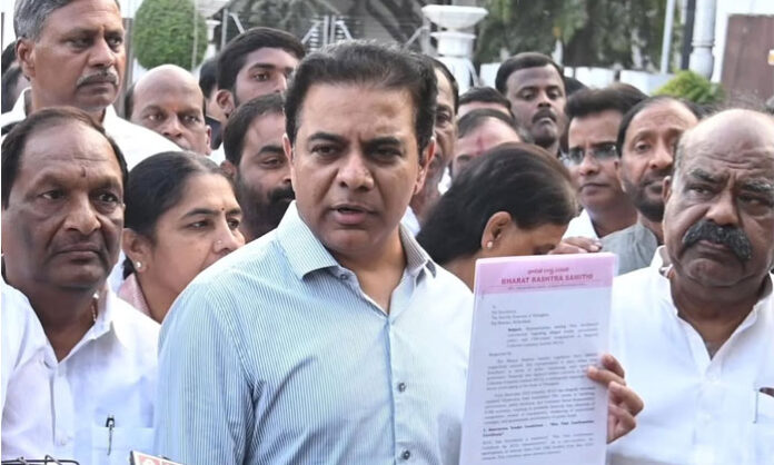 BRS Working President KTR addressing media in Hyderabad criticizing Telangana government over SIT notices and governance issues