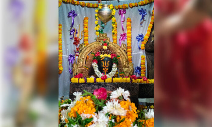 Devotees offering prayers at Sri Sri Sri Gyan Lingeshwara Swamy Bhavani Sametha Shiva Temple during Mahashivratri celebrations