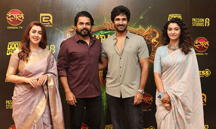 Pooja ceremony of Maragadha Mani 2 held in Chennai with actors Karthi, Arya and filmmaker Venkat Prabhu marking the start of the shoot.