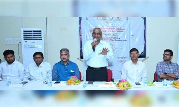 Scholars and professors attending national conference on Centre-State relations at Osmania University