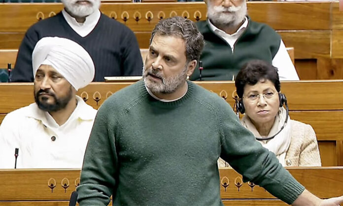 Rahul Gandhi speaking in Lok Sabha during the Union Budget debate criticizing the India-US trade deal