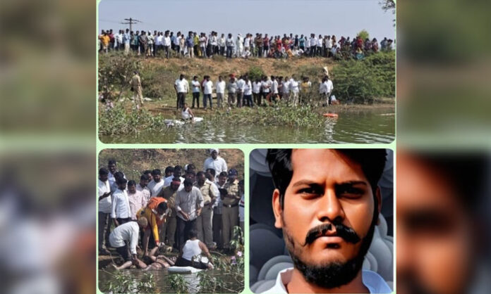 Police and rescue personnel conducting search operation at Mallanna lake in Nandigama mandal