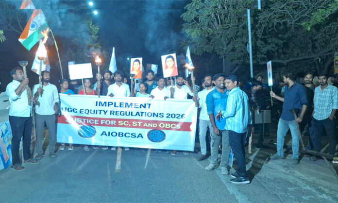Rally at Osmania University demanding implementation of UGC equity norms