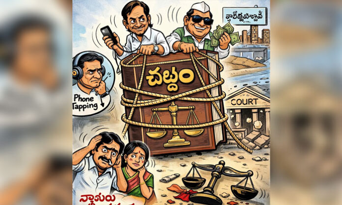 Discussion on how rule of law is being challenged in Telangana with allegations on phone tapping, Kaleshwaram project, and car race incidents