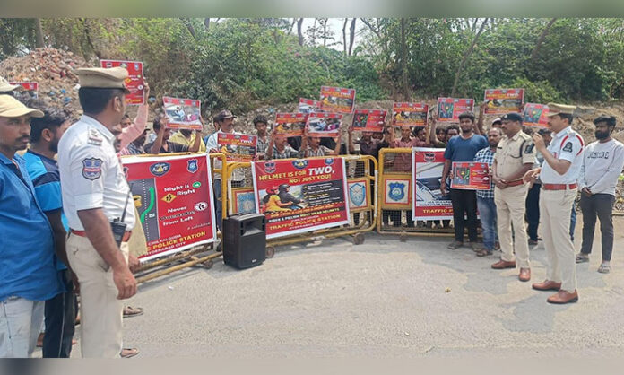 Traffic awareness program conducted by police at Mettuguda intersection