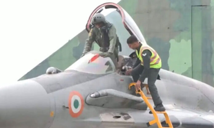 Air Chief Marshal AP Singh flying MiG-29 UPG fighter jet during security operation demonstration