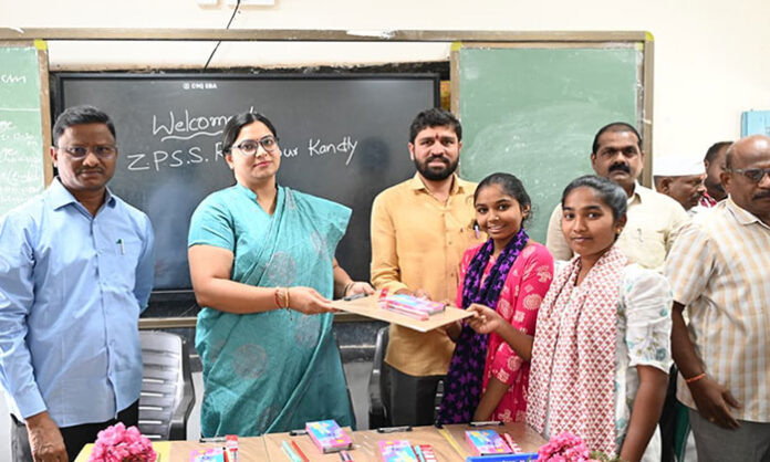 District Collector Abhilasha Abhinav interacting with students and inspecting government school facilities in Nirmal
