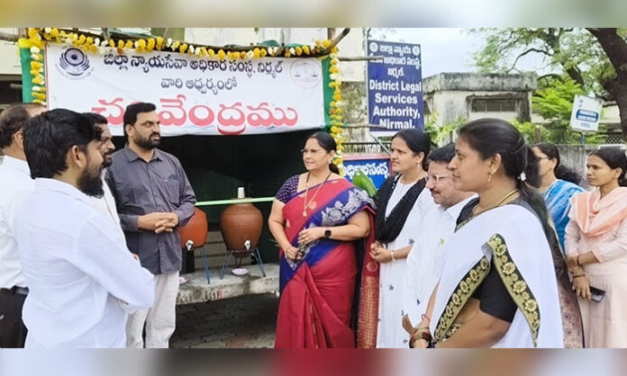 District Judge Srivani inaugurates drinking water kiosk at Nirmal court premises for public convenience during summer
