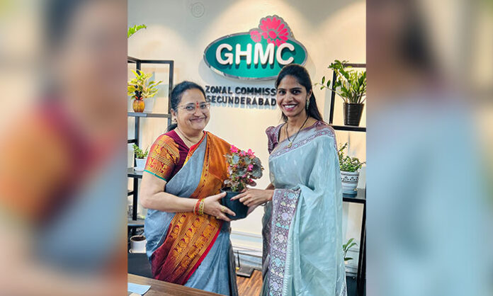 Former Corporator Dr. Samala Hema meets Secunderabad Zonal Commissioner Mangatayaru to discuss pending development works, sanitation, and water supply issues