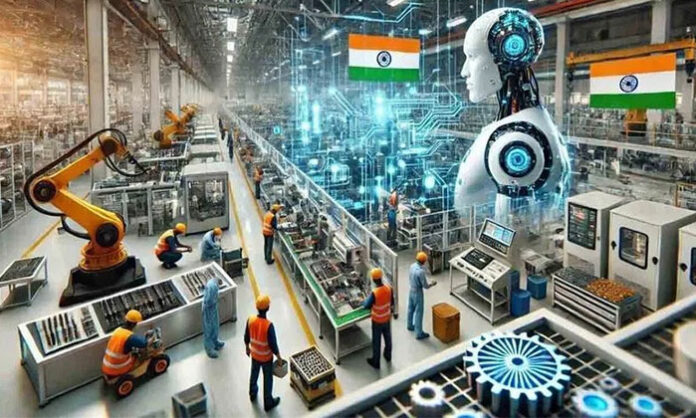 Industrial workers in a manufacturing unit as India’s industrial sector rebounds with 5.2 percent growth.