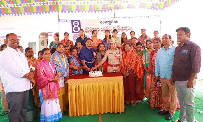 Women participating in International Womens Day celebrations organized at Bandaraviryal village in Abdullapur Met Mandal.