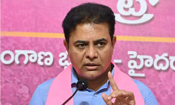 KTR speaking after inspecting Nagole sewage treatment plant criticizing Musi river beautification demolitions