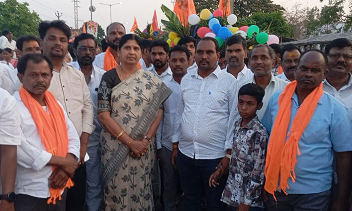 Devotees participating in a colorful bullock cart and tractor procession at Sri Abhaya Ramalayam temple in Kaudipally, celebrating post Sita Rama Kalyanam festivities.