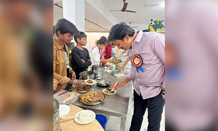 Students receiving prizes during Kota Public School Sports Utsav closing ceremony in Karimnagar.