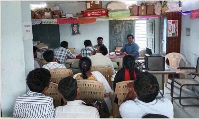 MPDO Prashanth conducting a review meeting with Panchayat Secretaries on sanitation and cleanliness in Chilipiched Mandal.