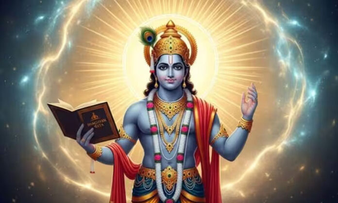 Spiritual depiction of Krishna explaining the meaning of Tapas in the Bhagavad Gita