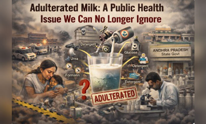 Milk adulteration crisis in Andhra Pradesh highlighting public health risks, inadequate food testing infrastructure, and government inaction
