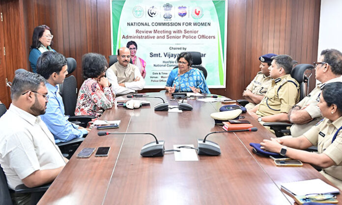National Commission for Women Chairperson Vijay Rahatkar attending Mahila Jan Sunwai program at Medchal Malkajgiri Police Commissionerate and praising Telangana police for women safety initiatives