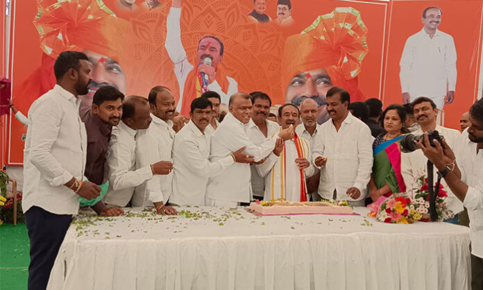 BJP leaders from Nagaram extending birthday wishes to Malkajgiri MP Eatala Rajender at his residence.