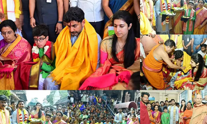 Nara Lokesh and Brahmani attend Srivari Kalyana Mahotsavam at Mangalagiri Sri Lakshmi Narasimha Swamy Temple