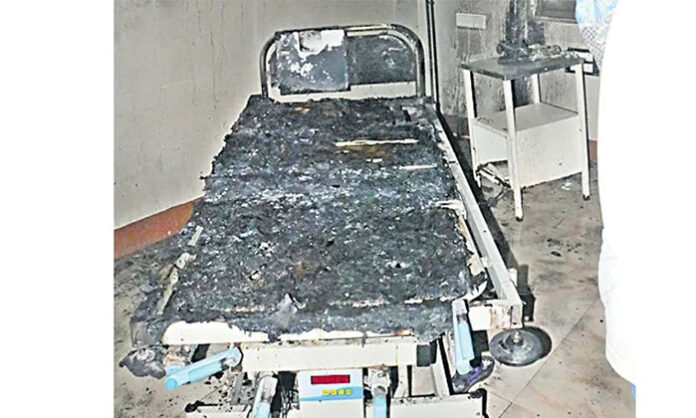 Fire accident at Government General Hospital Nellore MCH block after electrical short circuit with staff evacuating patients safely
