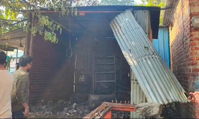 Fire erupts at a vehicle battery shop in Shivaji Chowk, Nirmal; fire department extinguishes flames causing property damage worth ₹5 lakhs