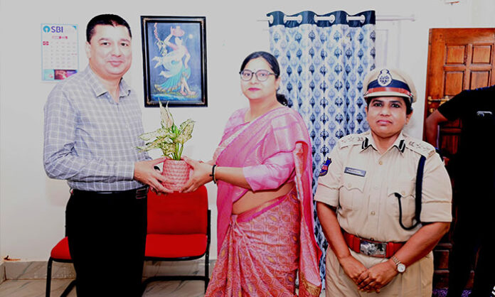 Nirmal District Collector Abhilasha Abhinav meeting Additional DGP Sanjay Kumar Jain at Forest Department Guest House with district officials