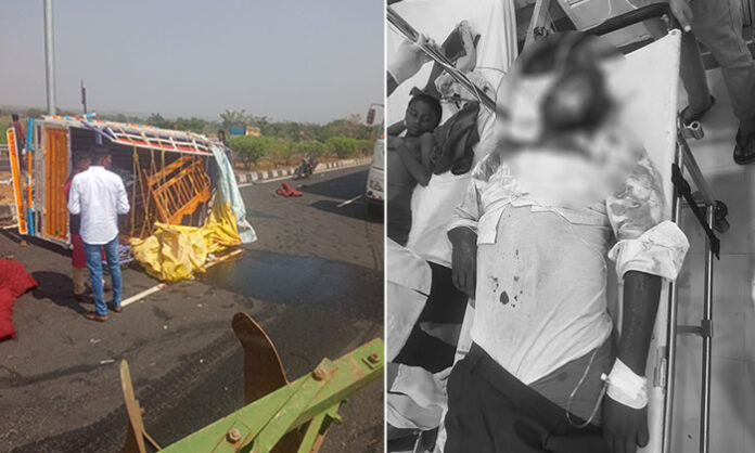 Road accident on National Highway 44 near Kondapur village in Nirmal district after van tire burst and overturned