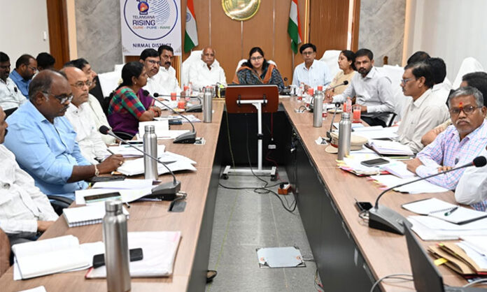Minister Jupally Krishna Rao reviewing Public Governance Progress Plan implementation with officials at Adilabad Collectorate