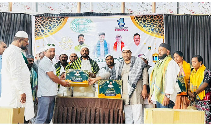 State Government distributing Ramadan gift kits to Muslim brethren in Jawahar Nagar, Hyderabad, attended by local leaders and community members