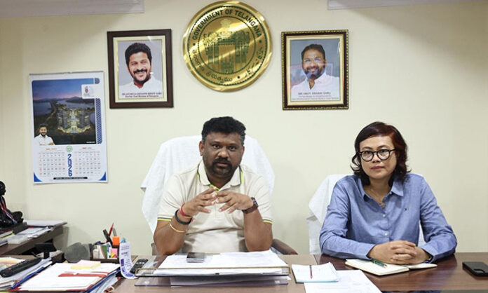 Telangana Sports Authority Chairman Shivsena Reddy and officials inspecting arrangements for the inaugural Legislators’ Sports Festival 2026 at LB Stadium, Hyderabad, featuring Tug-of-War, Football, Cricket, Athletics, Kabaddi, Volleyball, Badminton, and Table Tennis competitions.