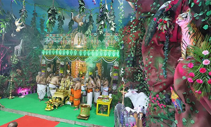 Lord Malayappa Swamy procession during Vasanthotsavam festival in Tirumala with grand decorations and rituals.