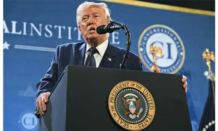 US President Donald Trump speaks about Iran war ending soon and its impact on oil prices during a meeting with Republican lawmakers.