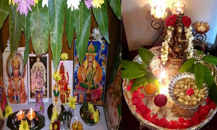 Guide to Ugadi festival highlighting auspicious colors like green, yellow, red and important rituals including Panchanga Sravanam and puja timings