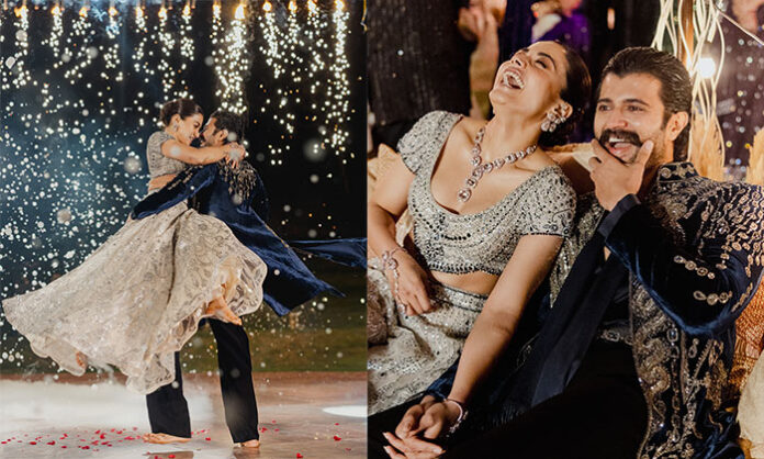 Vijay Deverakonda and Rashmika Mandanna at a sangeet night celebration event