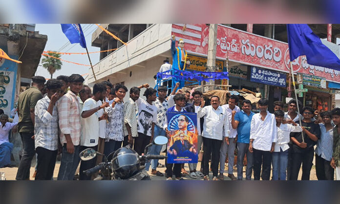 Officials and community leaders paying tribute to Dr BR Ambedkar during Jayanti celebrations across Garidepalli Mandal