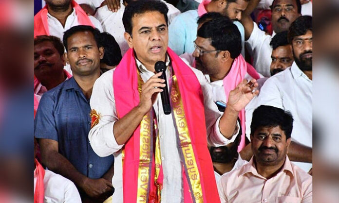 KTR attending BRS party induction ceremony in Peerzadiguda where Congress leaders joined the party