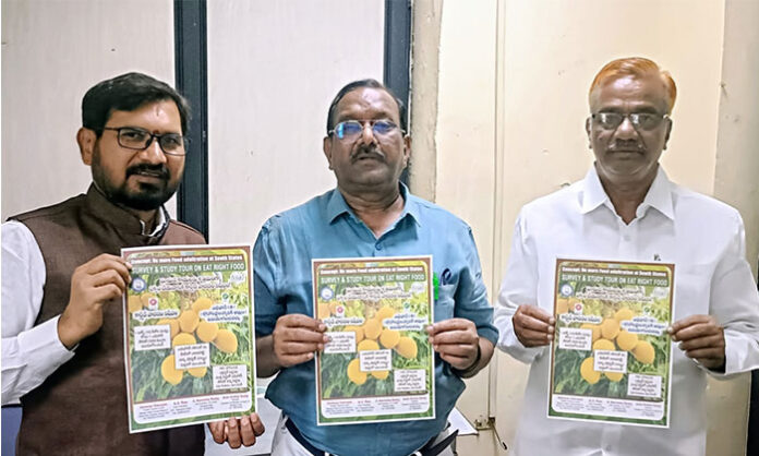 Officials and consumer council members raising awareness against carbide use in mango ripening in Hyderabad