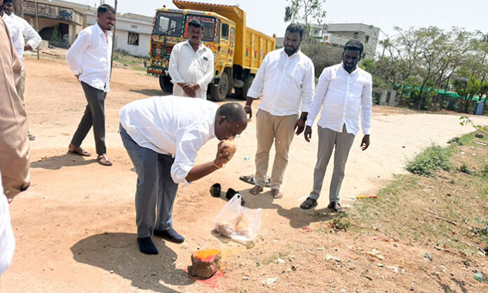 Sarpanch Vijay Kumar inaugurating a 100 KV transformer in Bandaravirala village to resolve long-standing electricity issues.