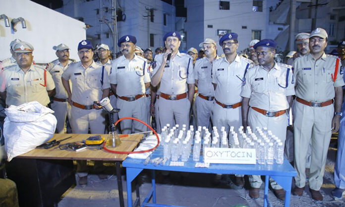 Police conducting cordon and search operation in Bowenpally seizing bikes oxytocin bottles and illegal items