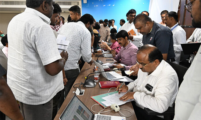 District Collector Narayana Reddy receiving Prajavani complaints and issuing directions for resolution at Kongara Kalan Collectorate