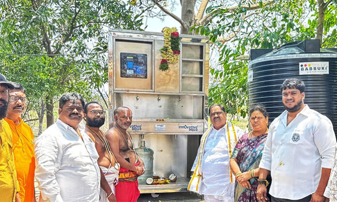 New drinking water plant installed at Chiryala Lakshmi Narasimha Swamy Temple to provide convenience for devotees, supported by Innovative Aqua and charitable trust members.