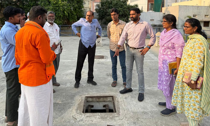Officials inspecting drinking water pipelines from Ghanapur to Medchal to address water scarcity issues and improve supply system.
