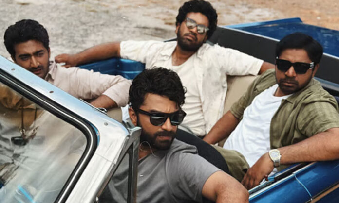 ENE Repeat film cast shooting in Thailand featuring Vishwak Sen and team in vintage convertible car scene