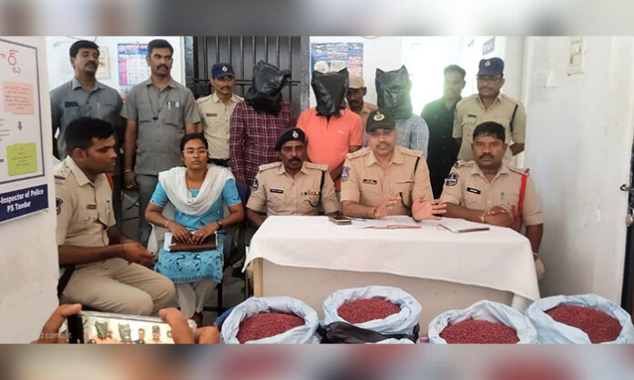 Police seizing fake cotton seeds gang in Tandoor mandal during operation led by Mancherial DCP