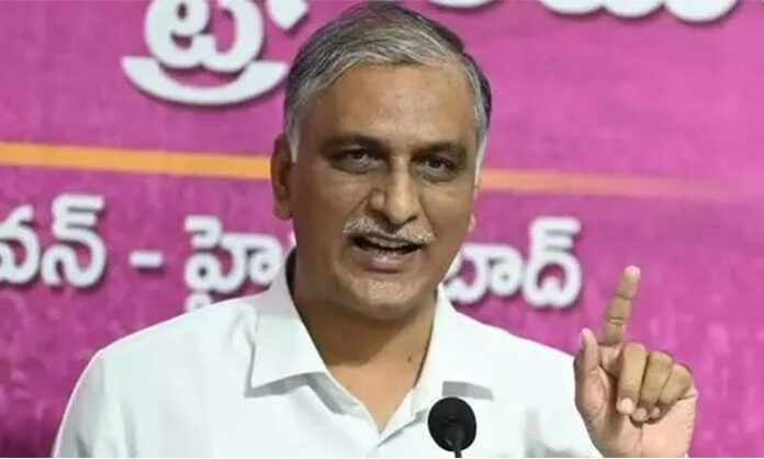 Harish Rao addressing media near Shamshabad Police Station regarding government policies and farmer-related issues
