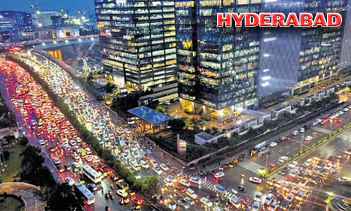 Traffic congestion and urban pollution in Hyderabad with flood-prone streets and slow public transport